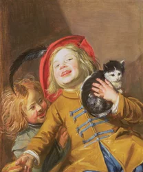 Leende barn med en katt, 1629